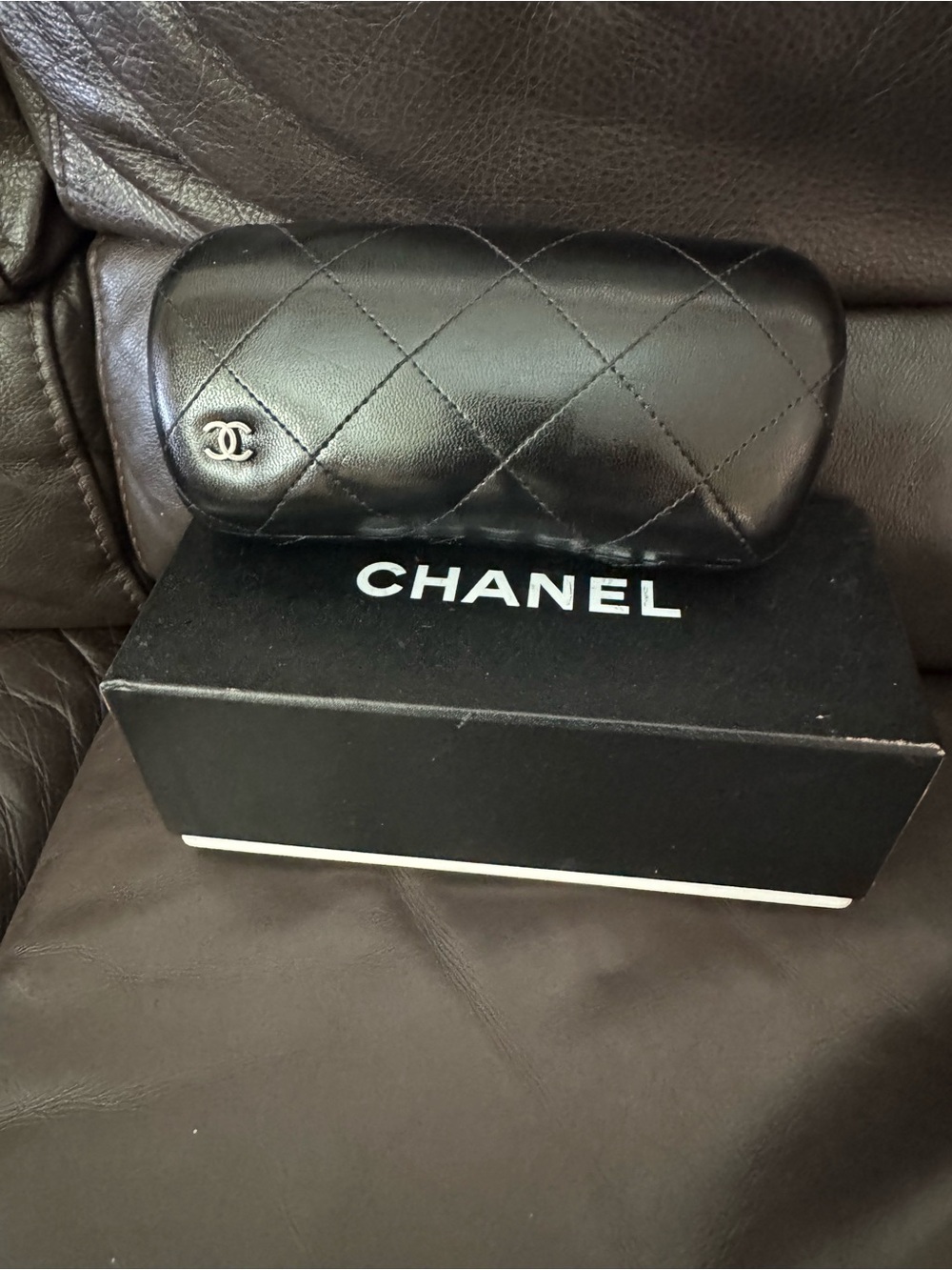 CHANEL Black Quilted Leather Sunglasses Case with CC Accent